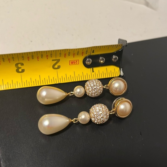 Vintage George Salo Drop Earrings Gold CZ Pearl - Picture 3 of 8